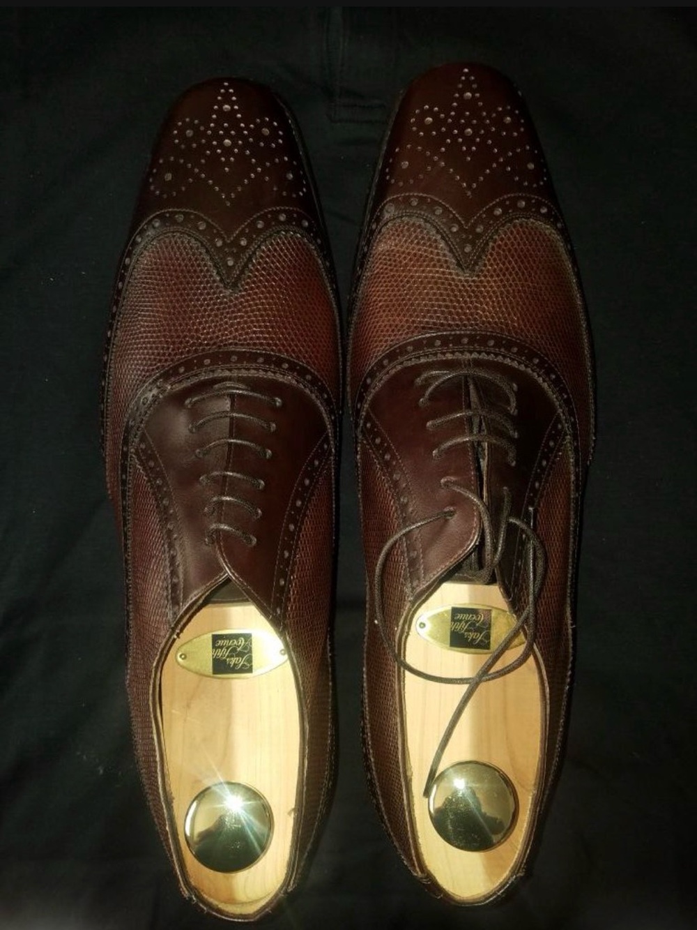 Ferragamo Men's Brown Lizard/leather Wingtip Brogue Dress Shoes